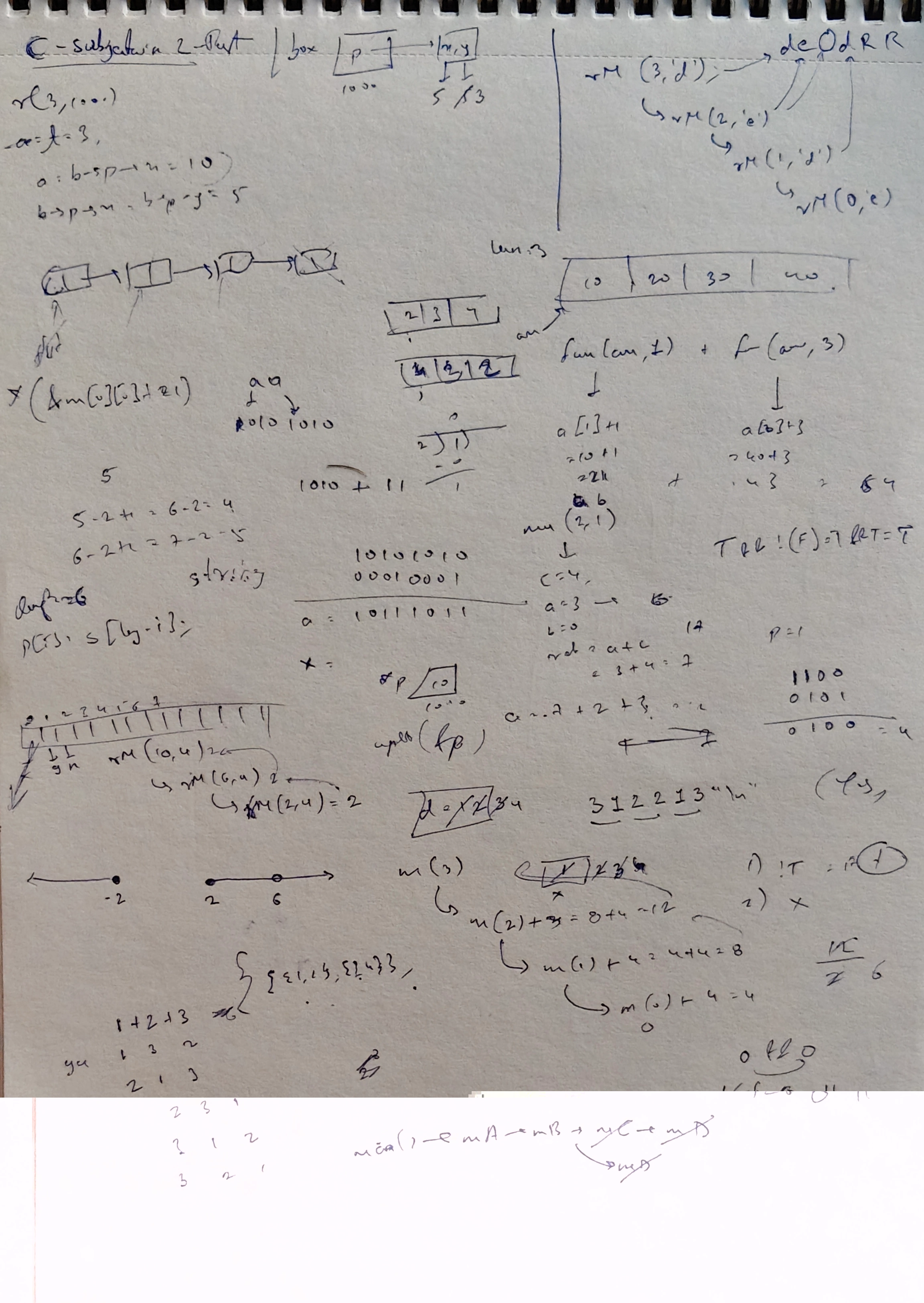 Rough copy used during C Programming Subjective Test 2